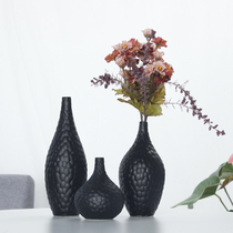 Modern minimalist black ceramic vase ornaments Nordic creative dried flowers flower Interleaf living room model room ornaments flower Ware