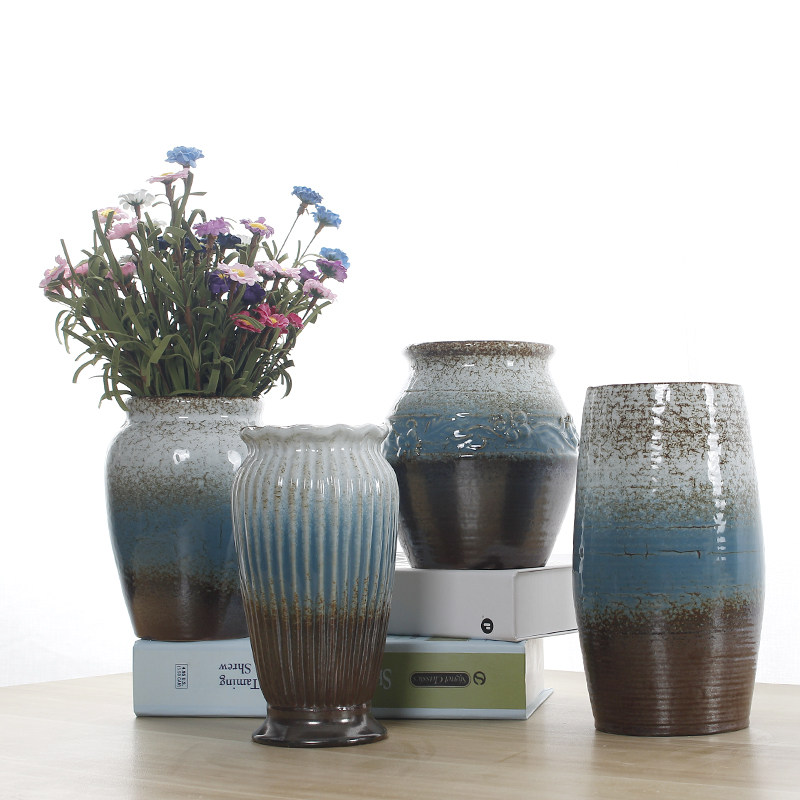 Creative Chinese ceramic vase in living-dining room Jingdezhen Home Decorative Items TV Cabinet Swing Piece Blue Craft Gift Hem Accessories