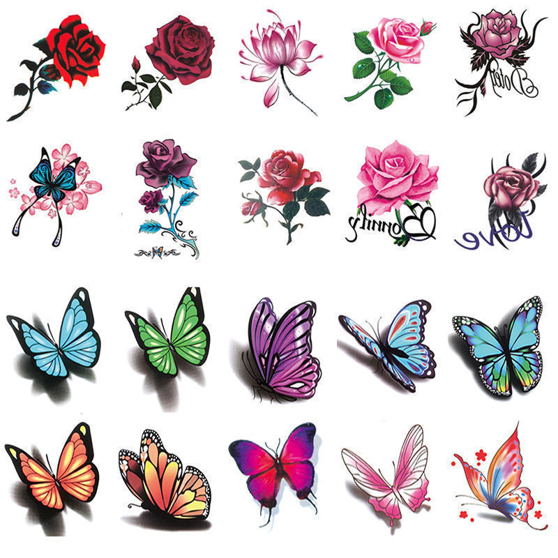 Tattoo Stickers Waterproof Female Colorful Black Rose Flower Butterfly Small Fresh Tattoo Scar Cover Sticker