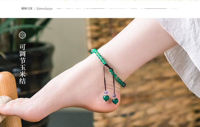 Trung Quốc gió mắt cá chân nữ thạch anh cát thủy tinh retro dệt tay đơn giản thanh lịch hoang dã điều chỉnh lắc chân nữ thủ công