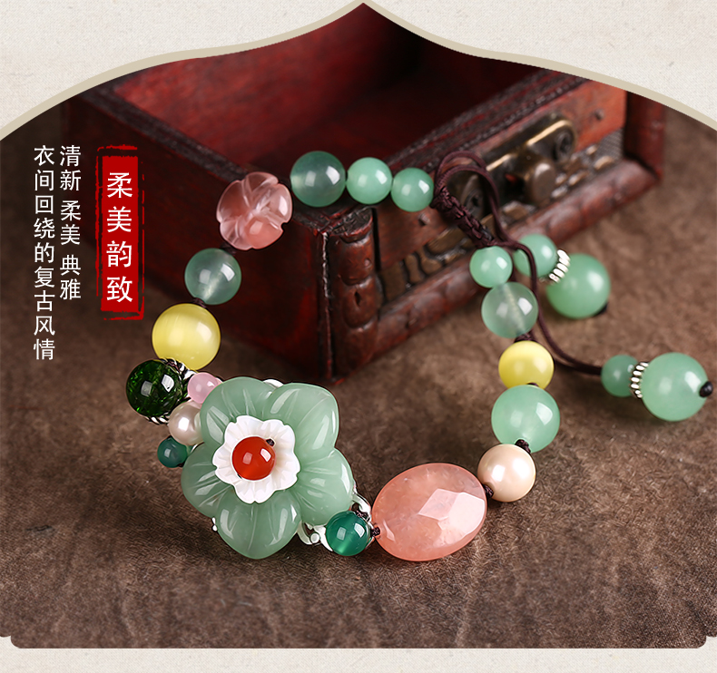 Hanada Yuling Lăng Vòng Đeo Tay Nữ Ngọt Pha Lê Bracelet Trang Trí Phong Cách Dân Tộc Retro Trang Sức Sinh Viên Vòng Cổ Trang Sức