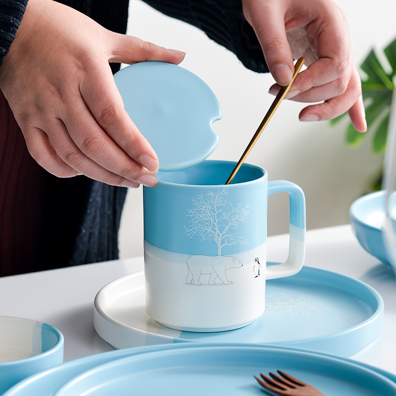 Nordic mugs ins ceramic cups with cover teaspoons of creative move trend picking light much coffee cup gift box