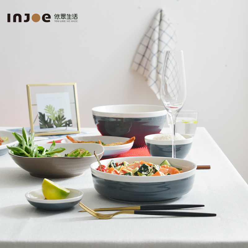 Under the glaze color eat bowl individual household ceramics creative dish dishes northern wind tableware suit one feed plate