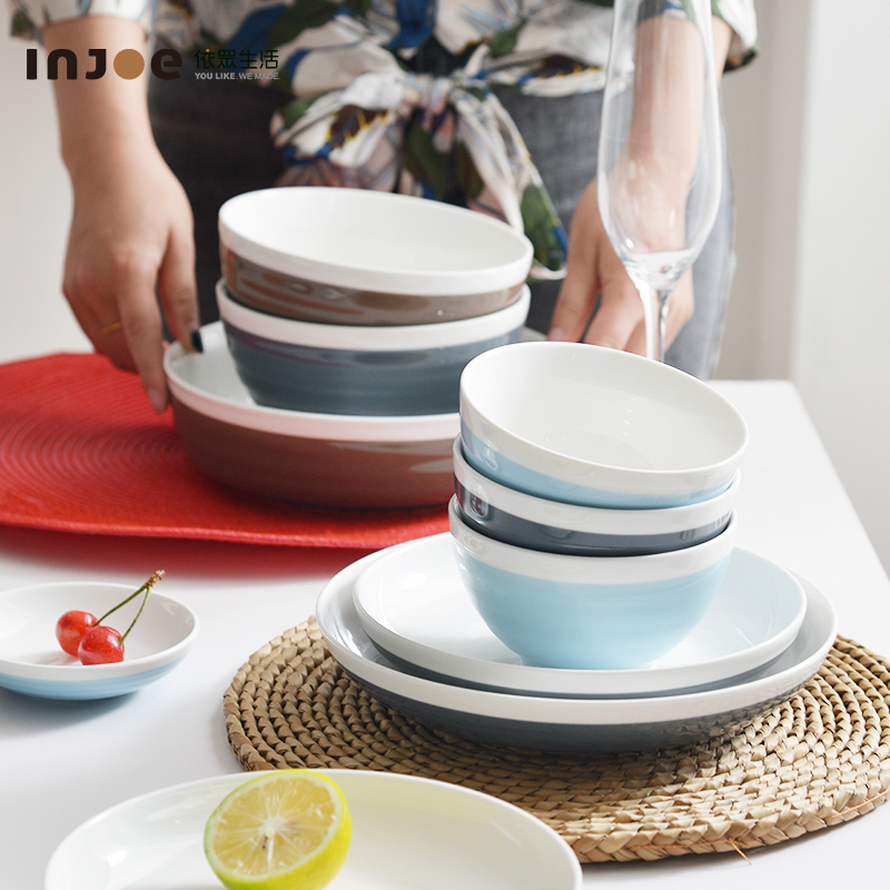 Under the glaze color eat bowl individual household ceramics creative dish dishes northern wind tableware suit one feed plate