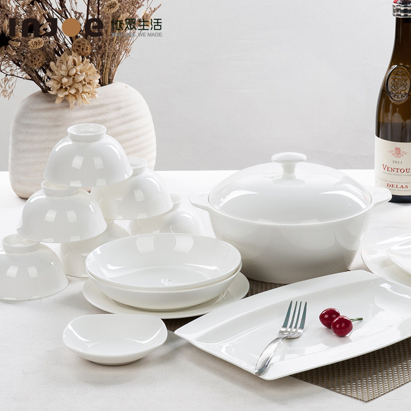 Yizhong Tangshan pure white bone china tableware set dishes and plates for home plates and dishes set combination Chinese ceramics