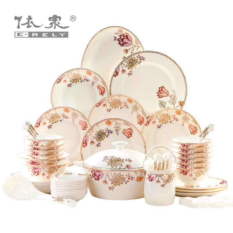 In accordance with the head of all the 56 high - grade ipads China tableware suit dishes home dishes suit Chinese pottery and porcelain plate box