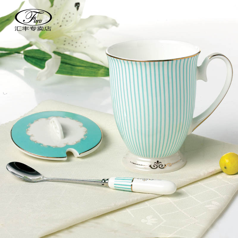 British Minimalist Ceramic Mug Mark Cup Coffee Cup Bone China Water Glass Fashion Office Tea Cup With Lid Spoon Female Gift