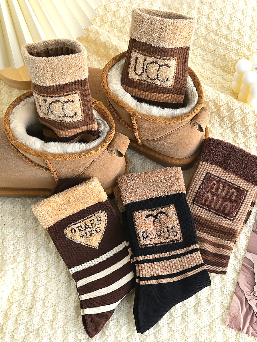Autumn Winter Thickened Socks Woman Midbarrel Socks Pure Cotton Ins Surge Socks Warm snow ground boots Long Sox outside wearing 100 hitch-Taobao