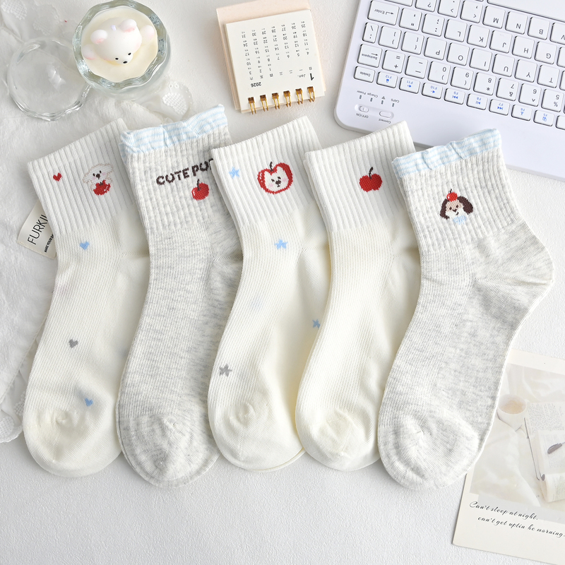 2026 New Spring and Summer Socks for Women, Mid-Calf Socks, White Sweet Cartoon Socks, Cute Student Socks, Mesh Breathable 2026 New Spring and Summer Socks for Women, Mid-Calf Socks, White Sweet Cartoon Socks, Cute Student Socks, Mesh Breathable