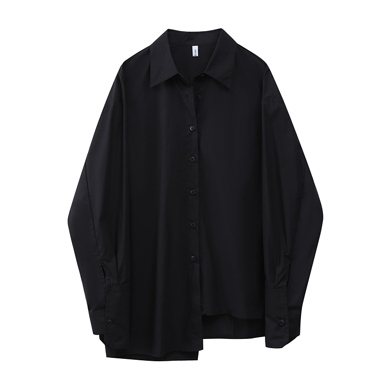 Yellow not annoying black shirt female design sense niche 2021 spring and autumn new irregular long-sleeved shirt ins trendy top