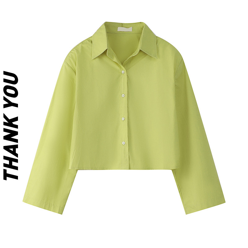 Yellow No Annoying Design Sensation Niche Shirt Woman 2022 First Autumn Long sleeves Short Loose Korean Version Shirt Blouses