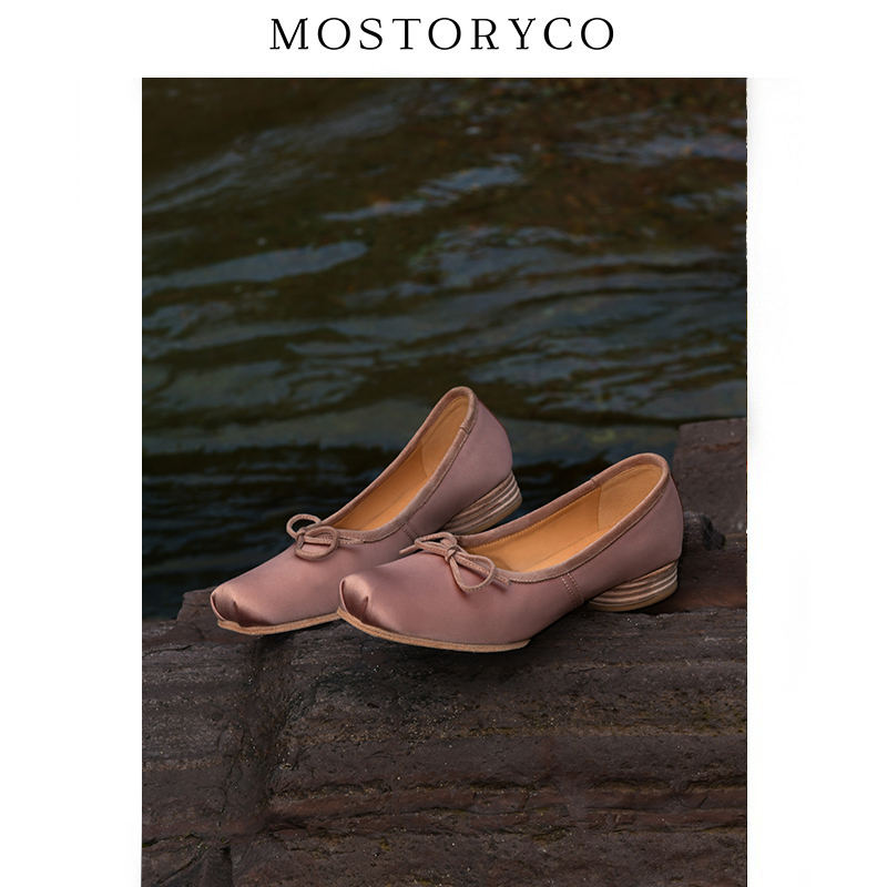 Mostoryco | Italian Blake Craft Matte Silk Satin Ballet Shoes with Retro Bow for Women Mostoryco | Italian Blake Craft Matte Silk Satin Ballet Shoes with Retro Bow for Women