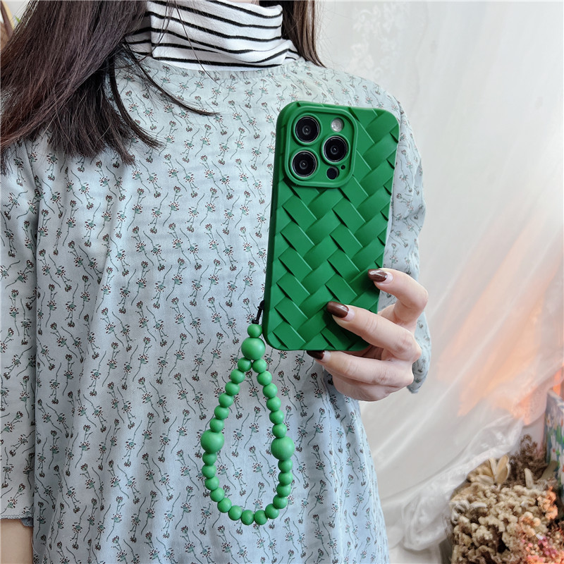 Ins grün dreidimensionale gewebte elastische Armbandperlen passend für iPhone 15Promax Hängeseil Handgelenk 14P Creative 13_voghion.com