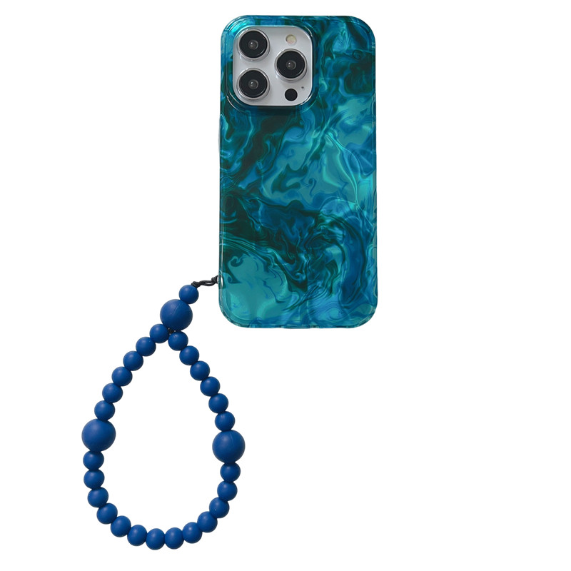 Bracelet à ondulations d'eau bleue de qualité supérieure Ins adapté à l'iPhone 14 Promax Creative 15 Perte de corde suspendue à la main 13 Pro_voghion.com