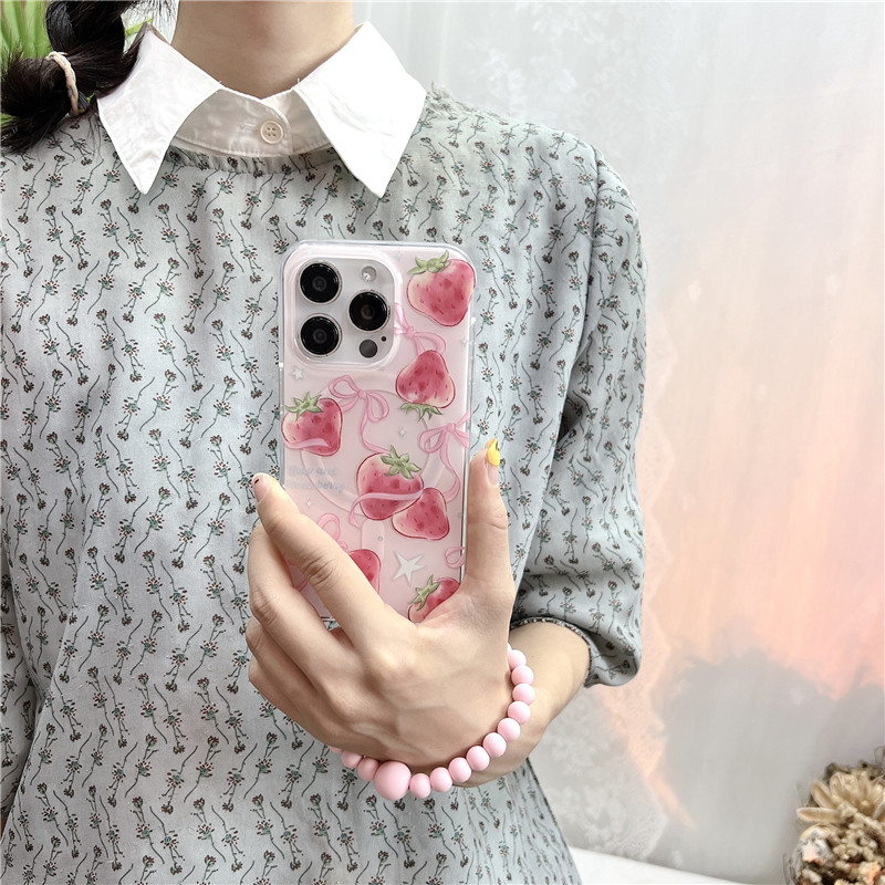 Braccialetto elastico magnetico rosa tenero con cuore di fragola, perline, adatto per 14 creatività, 15 corde appese al polso_voghion.com