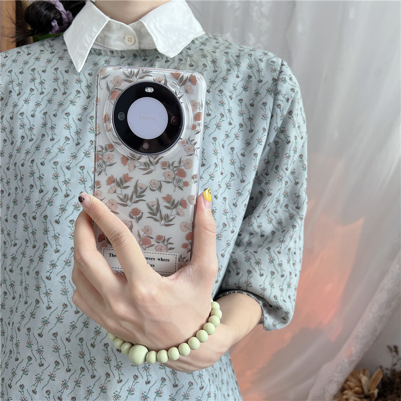 Braccialetto estivo fresco con lettera floreale verde menta mambo perline adatto per Huawei Mate60Pro cordino da polso creativo_voghion.com