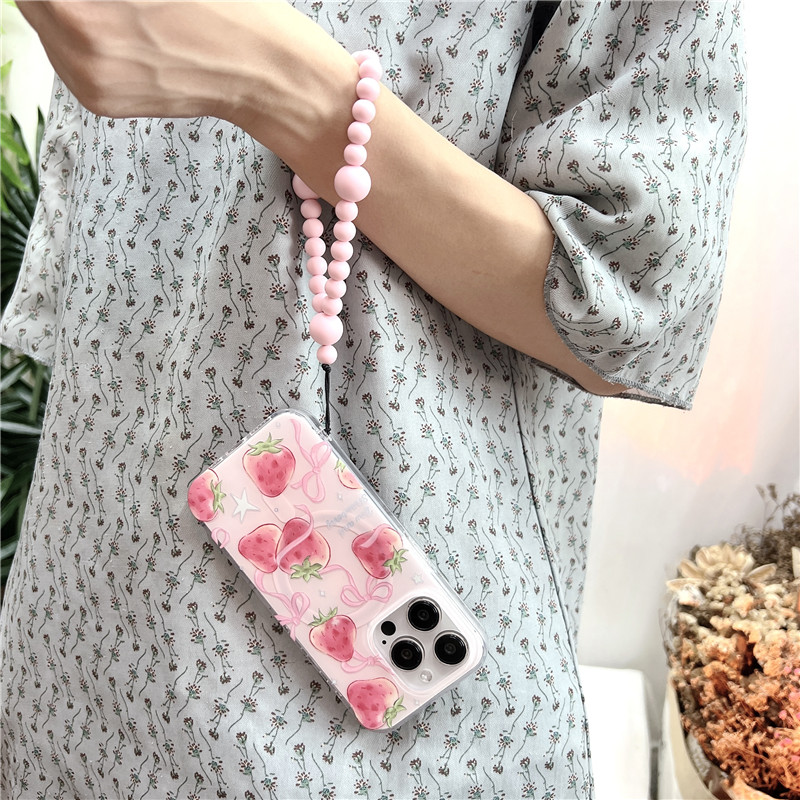 Braccialetto elastico magnetico rosa tenero con cuore di fragola, perline, adatto per 14 creatività, 15 corde appese al polso_voghion.com