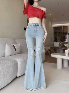 Large flared fishtail floor-length jeans for tall men with high waist