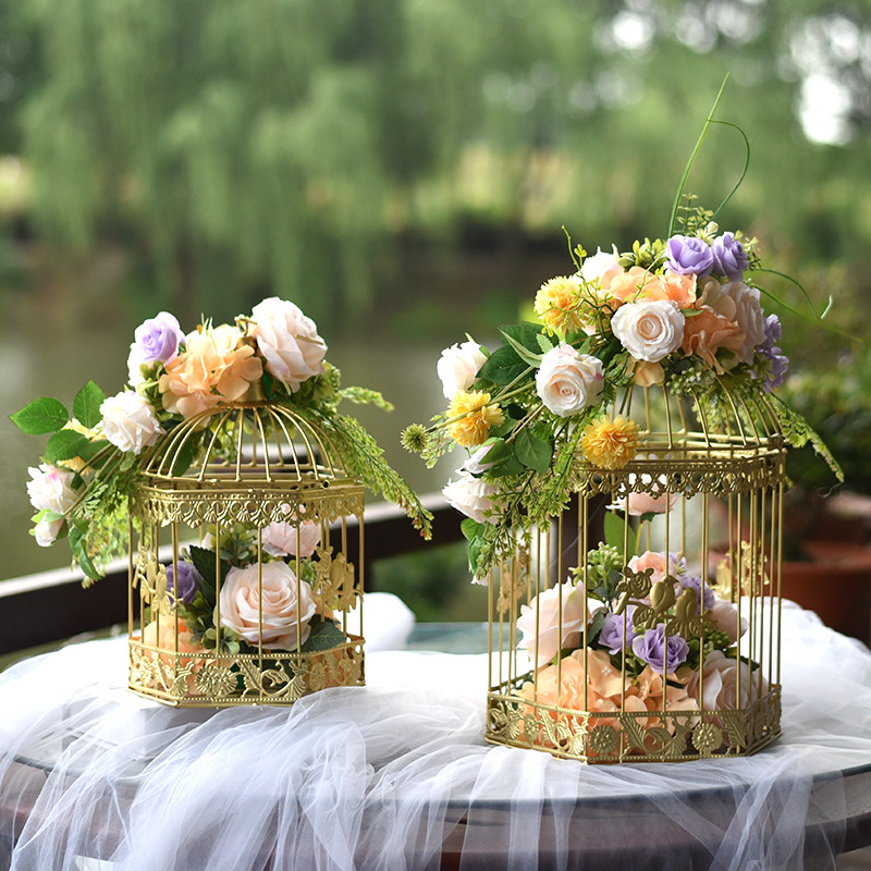 New simulation flower wrought iron birdcage ornaments pendant ornaments home B&B wedding shop window photography props