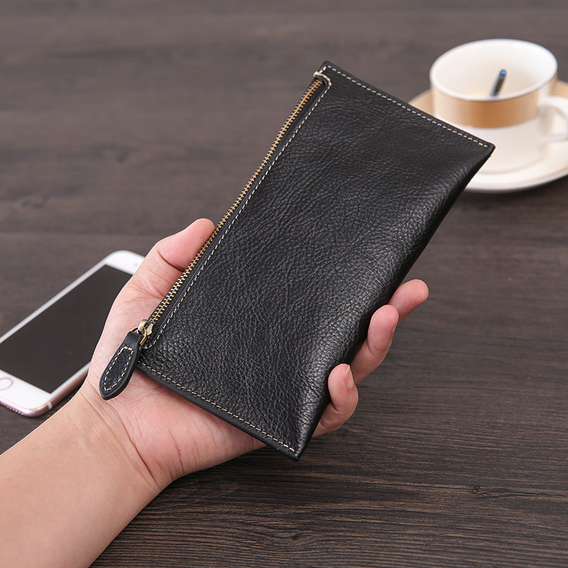 Xiaosheng has rice cowhide wallet female 2021 new hand holding long section can put mobile phone genuine leather coin purse zipper wallet
