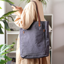 Xiao Shi has a rice canvas female bag shoulder package literary and casual Tot bag for vertical tide handbag