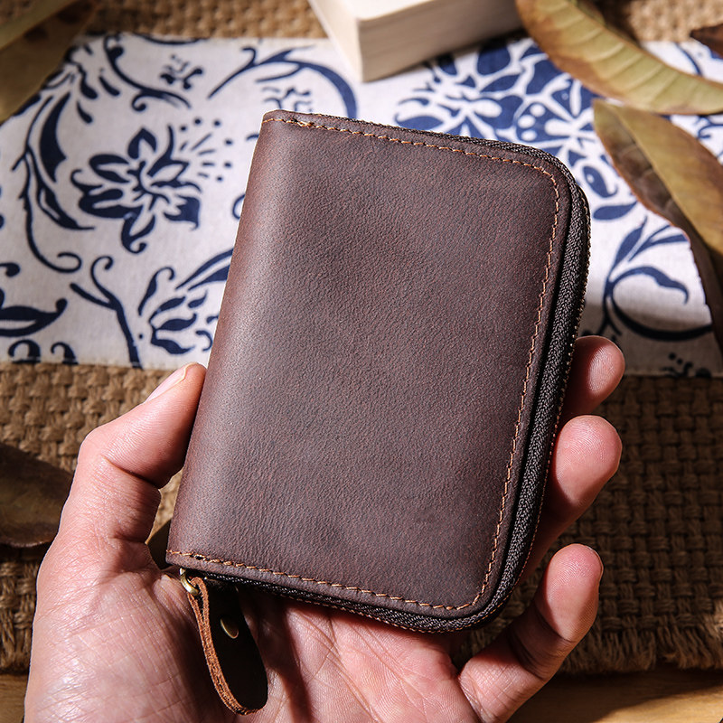 Xiaosheng has rice handmade card bag women's leather large-capacity multi-card slot credit card bag men's simple crazy horse leather coin purse