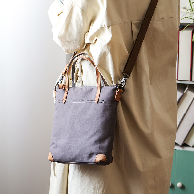 Small raw with rice canvas woman bag single shoulder bag zipped pure color Japanese style retro harp hand small square bag Totbag-Taobao