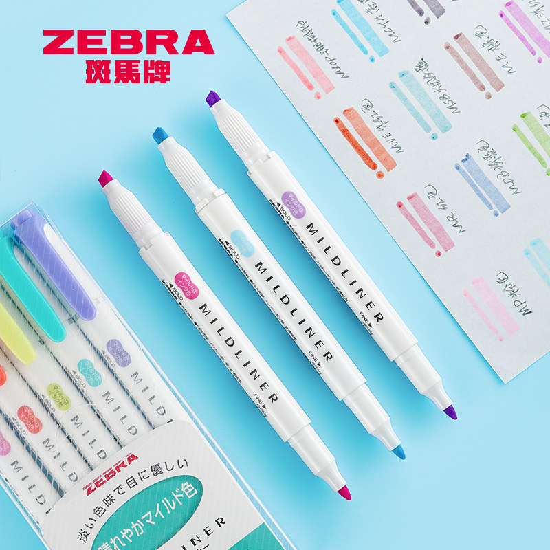 Japan ZEBRA zebra fluorescent pen WKT7 light color series double headphone number pen mark note focus fluorescent color pen 