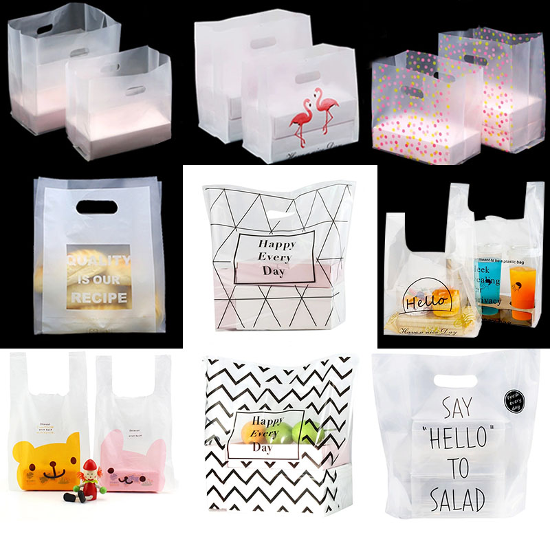 Disposable Snack Box Plastic Takeaway Packing Bag Multiple Sushi Salad Case Packaging Handbag 50 packets
