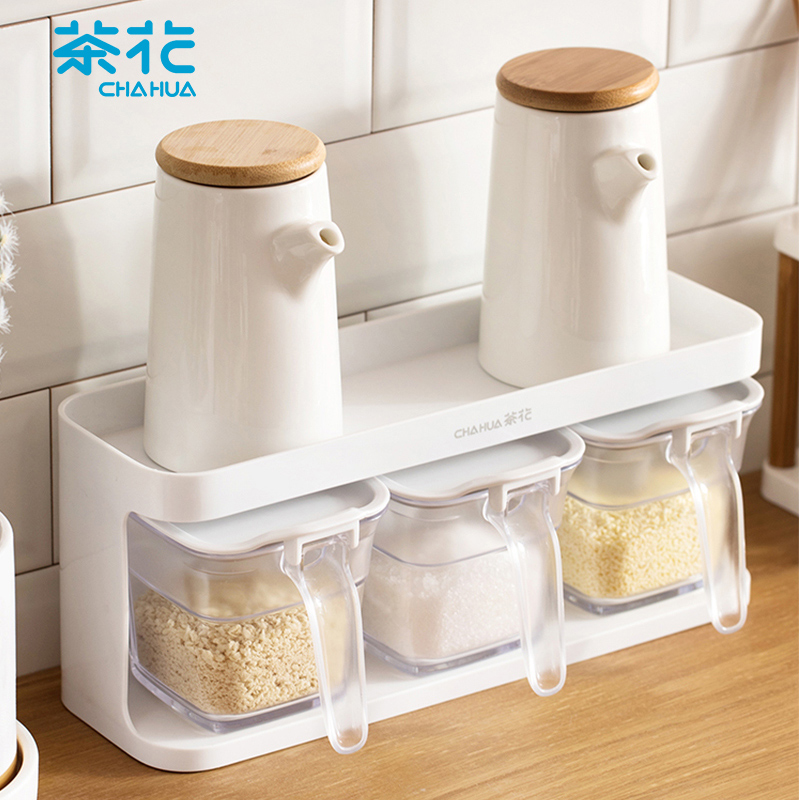 Tea flower seasoning box Home Kitchen Seasoning Suit Combined seasoning jar Damp Seal Salt MSG Seasoned Box Salt Jar