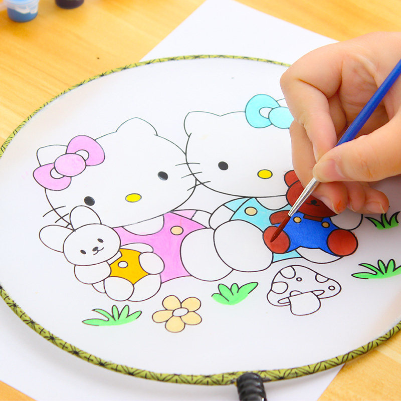 BLANK FAN GROUP FAN DIY MATERIAL BAG CHILDREN HANDMADE PAINTING PALACE FAN HAND-PAINTED ROUND FAN CREATIVE FINE ART MATERIAL PALACE