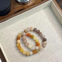 Xinjiang Natural Stone Gold Silk Jade Round Beads 8mm Bracelet Topaz Agate Crystal Violet She Taicui Bracelet