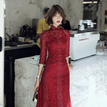 Cheongsam toast bride Autumn and Winter Chinese style improvement Chinese style lace red wedding wedding dress modern long style