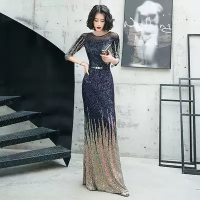 Banquet evening dress annual meeting celebrity fish tail long version High-end self-cultivation noble temperament host dress dress female sequins