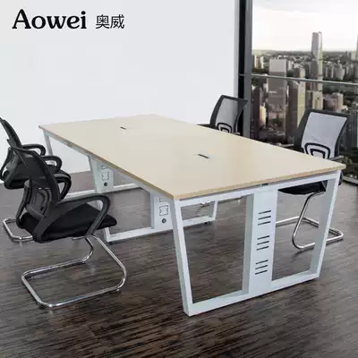 Conference table long table simple modern strip table table steel frame meeting table steel wood combination table