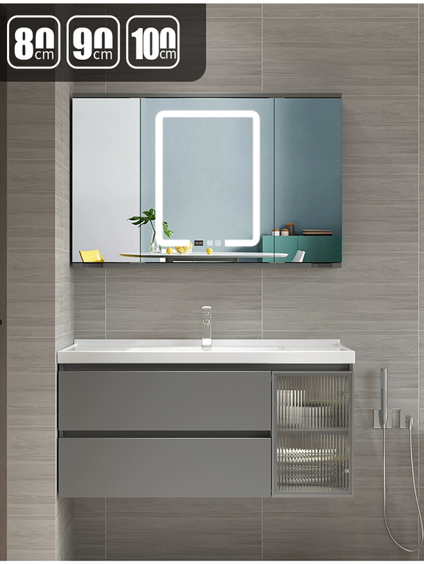 tủ gương lavabo Tủ phòng tắm gỗ chắc chắn kéo đẩy ẩn tủ gương phong thủy phòng tắm gương gấp thông minh chậu rửa kết hợp tủ tủ gương đèn led tủ gương nhà tắm thông minh