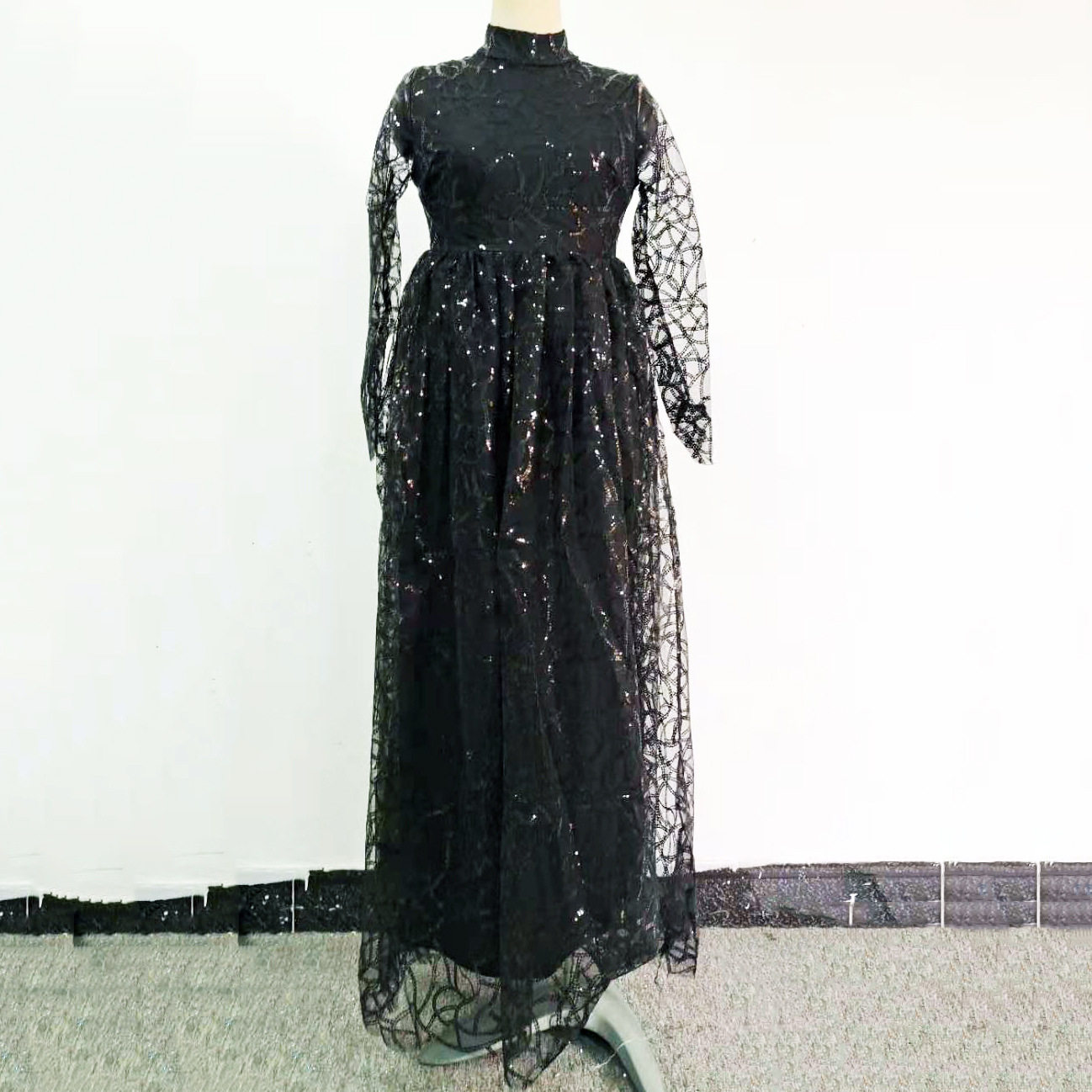 Women party dress Lady Evening Gown женщины длинный рукав блестки беспорядочного поздно платья 