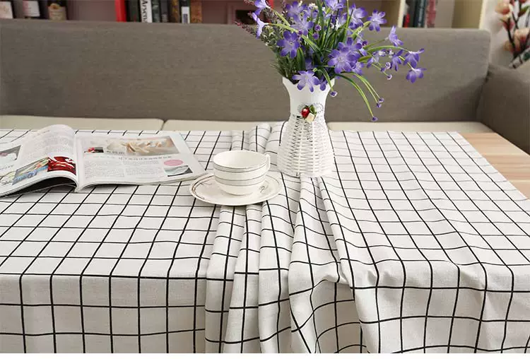 Khăn trải bàn bằng vải cotton và vải lanh nhỏ nông thôn lưới vải bàn rung rung hình chữ nhật Bắc Âu in bàn trà gió
