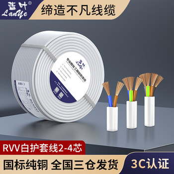National Standard Pure Copper White Rvv Household Power Cord 2-Core 3-Core 4-Core 1.0 1.5 Square 2.5 Soft Sheathed Wire