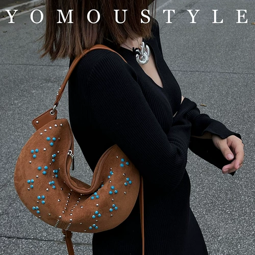 Ретро универсальная вместительная и большая матовая сумка на одно плечо, с драгоценным камнем