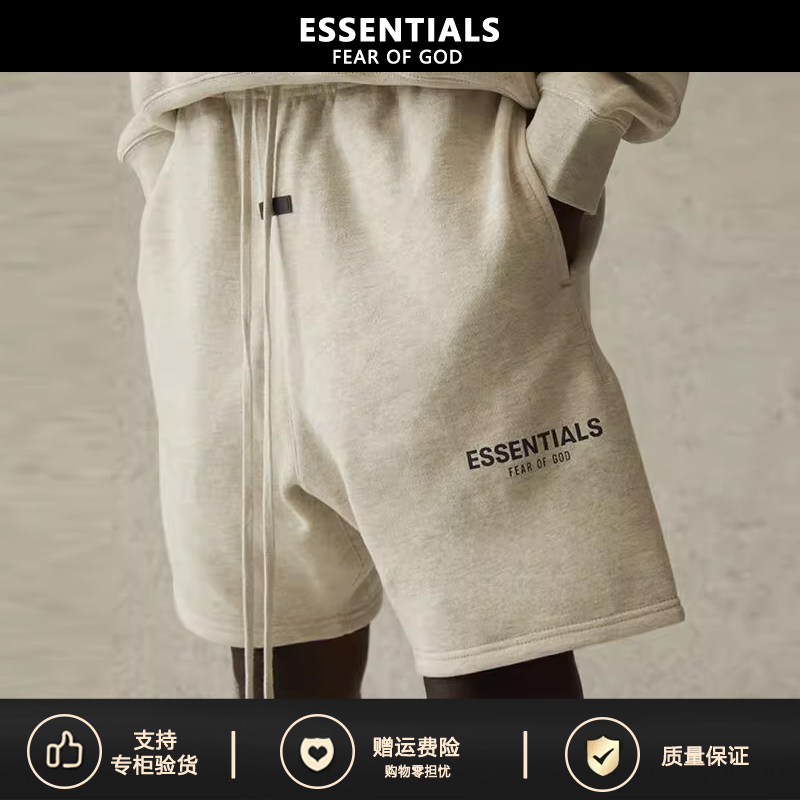【Supports Inspection】5Zhe Fog Ess Shorts with Letter Print, Fleece-Lined Drawstring Five-Point Shorts Essentials