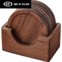Japanese black walnut coasters creative tea cup mats home desktop wooden insulation anti-scalding anti-slip tea set