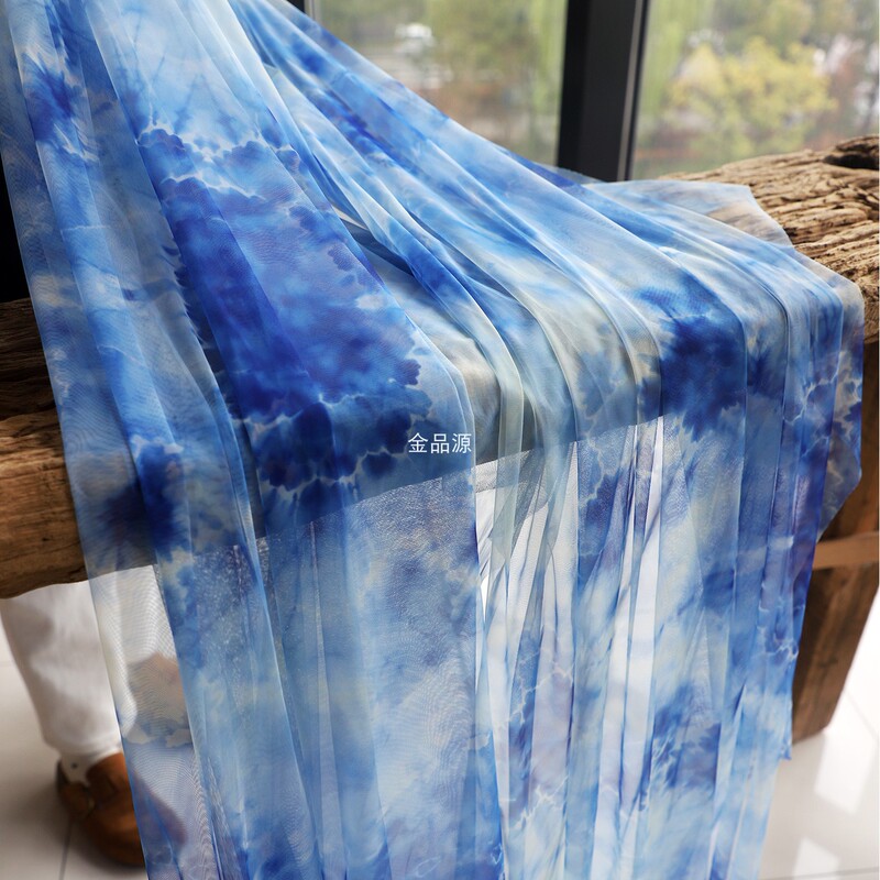 Blue Ethnic Style Tie-Dye Printed Mesh Fabric Kindergarten Environment Creation Photo Background Wedding Ceiling Decoration Fabric