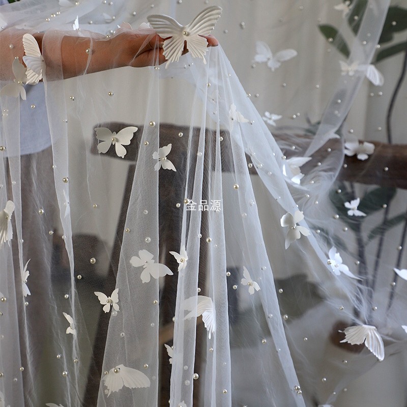 White Three-Dimensional Butterfly Veil Fabric Wedding Dress Tulle Heavy-Duty Pearl Mesh Fabric Extra-Large Wedding Dress Trailing Soft Tulle White Three-Dimensional Butterfly Veil Fabric Wedding Dress Tulle Heavy-Duty Pearl Mesh Fabric Extra-Large Wedding Dress Trailing Soft Tulle