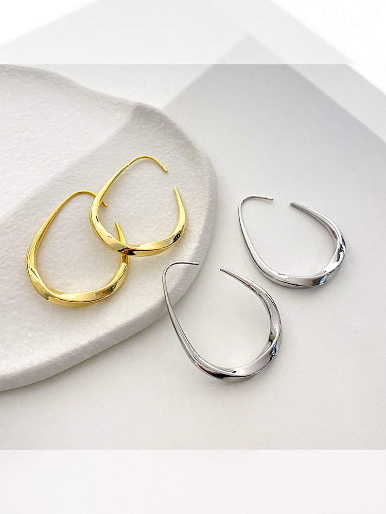 Metal texture egg-shaped earrings 2021 new trendy light luxury ear hook Korean minimalist style earrings Dongdaemun earrings