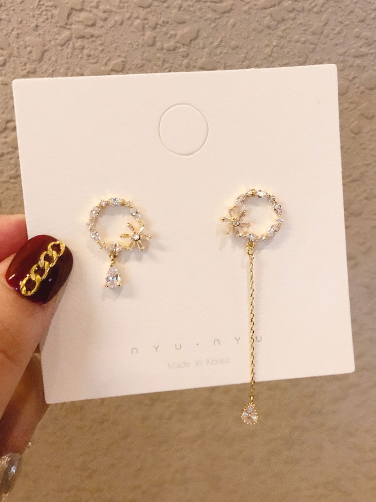 Earrings Korean temperament super fairy net red long asymmetrical earrings 2021 new trendy female Mori circle earrings