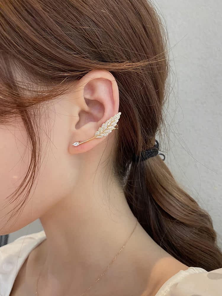 One Leaf Floating Earrings Niche Design Korean High-end Full Diamond Ears Exhaust Quality Super Flash Light Luxury Dongdaemun Earrings