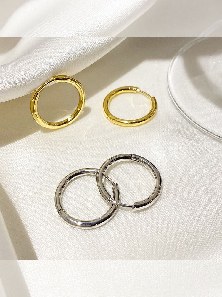 Plain ring earrings women's circle earrings 2021 new trendy simple small earrings elegant metal earrings silver