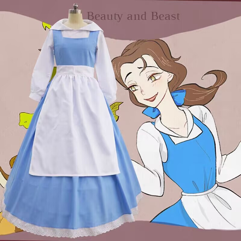 Beauty and the Beast Belle Maid Costume Cosplay Blue Dress Set Cosplay Princess Dress Performance Costume Beauty and the Beast Belle Maid Costume Cosplay Blue Dress Set Cosplay Princess Dress Performance Costume
