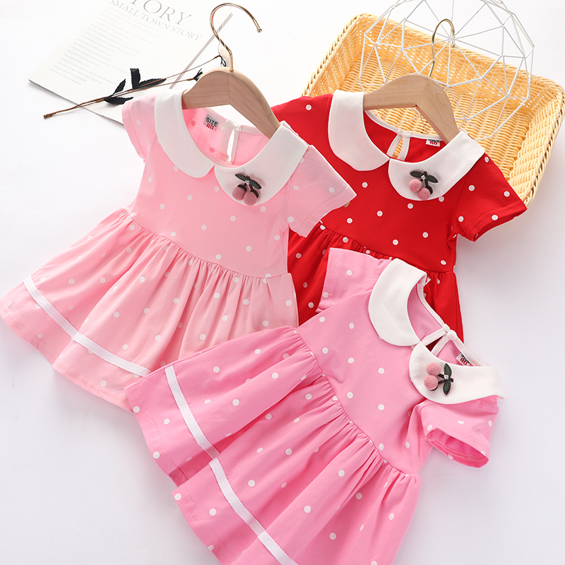 Children's Clothing Baby Summer Dress 2026 New Pure Cotton Little Girl Stylish Korean Style Polka Dot Dress Short Sleeve 3 Years Old 2